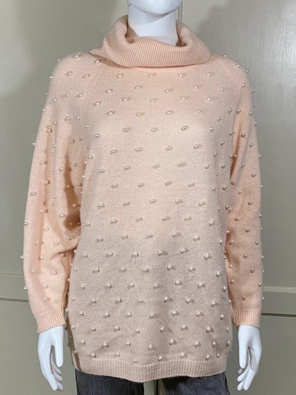VINTAGE 80s Richard and Co. Pink Lambswool Turtleneck, Medium, Pearl Embellish